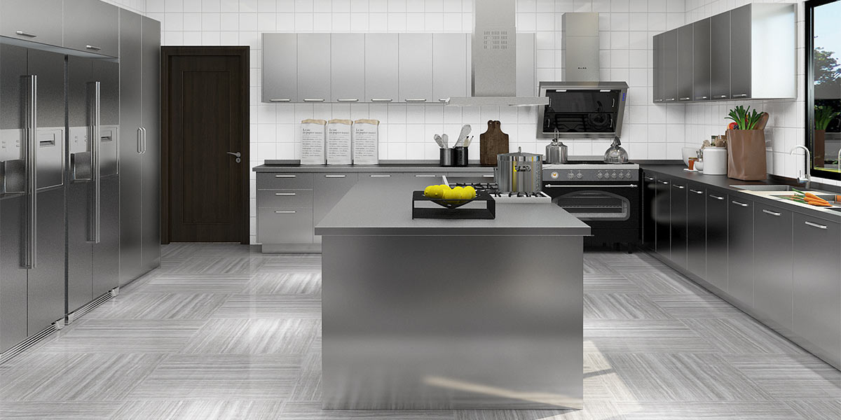 Stainless Steel Kitchen Cabinets with Center Island