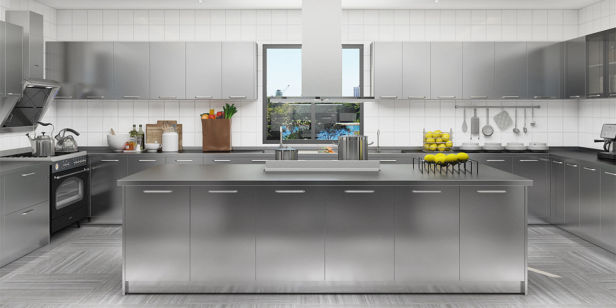 Stainless Steel Kitchen Cabinets with Center Island
