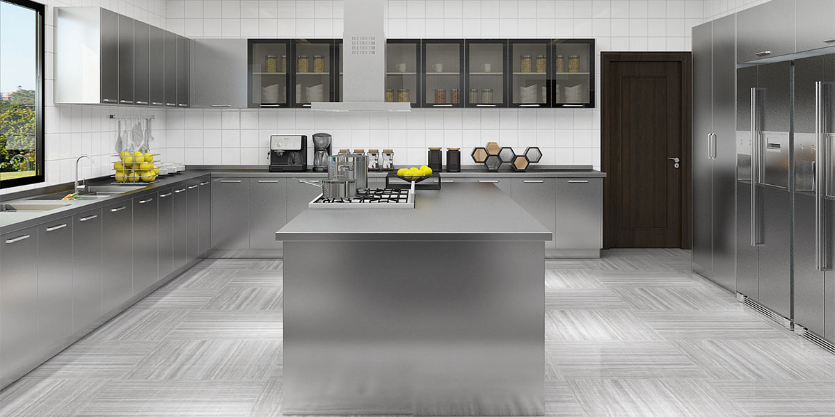 Stainless Steel Kitchen Cabinets with Center Island