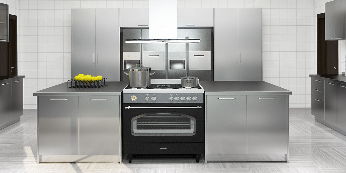 Stainless Steel Kitchen Cabinets with Center Island