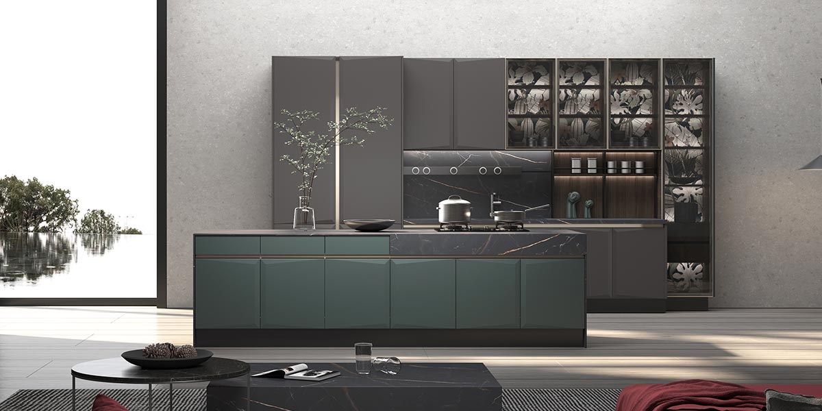 Innovative Dark Grey and Green Kitchen Idea BLCC22304A