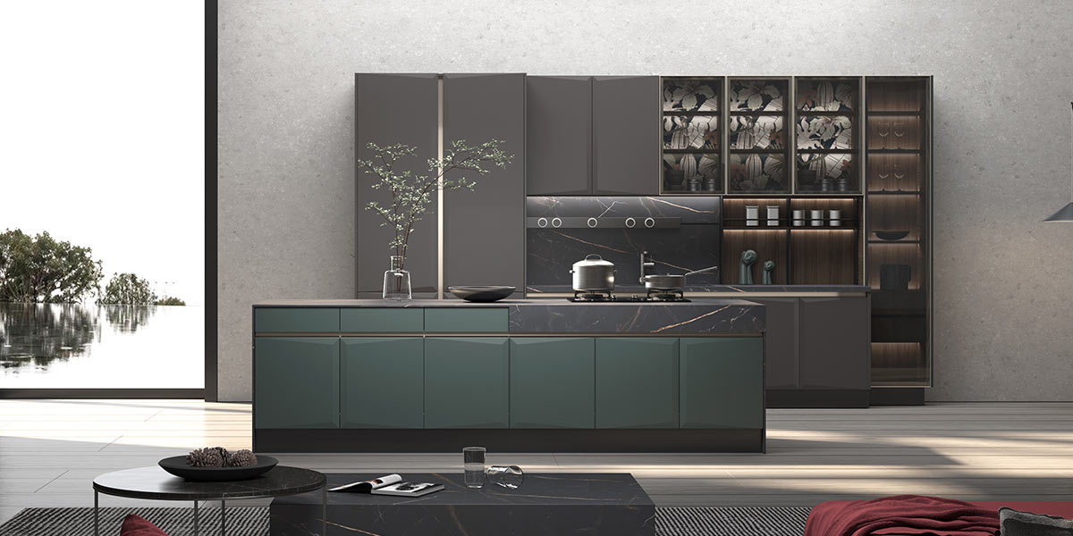 Innovative Dark Grey and Green Kitchen Idea