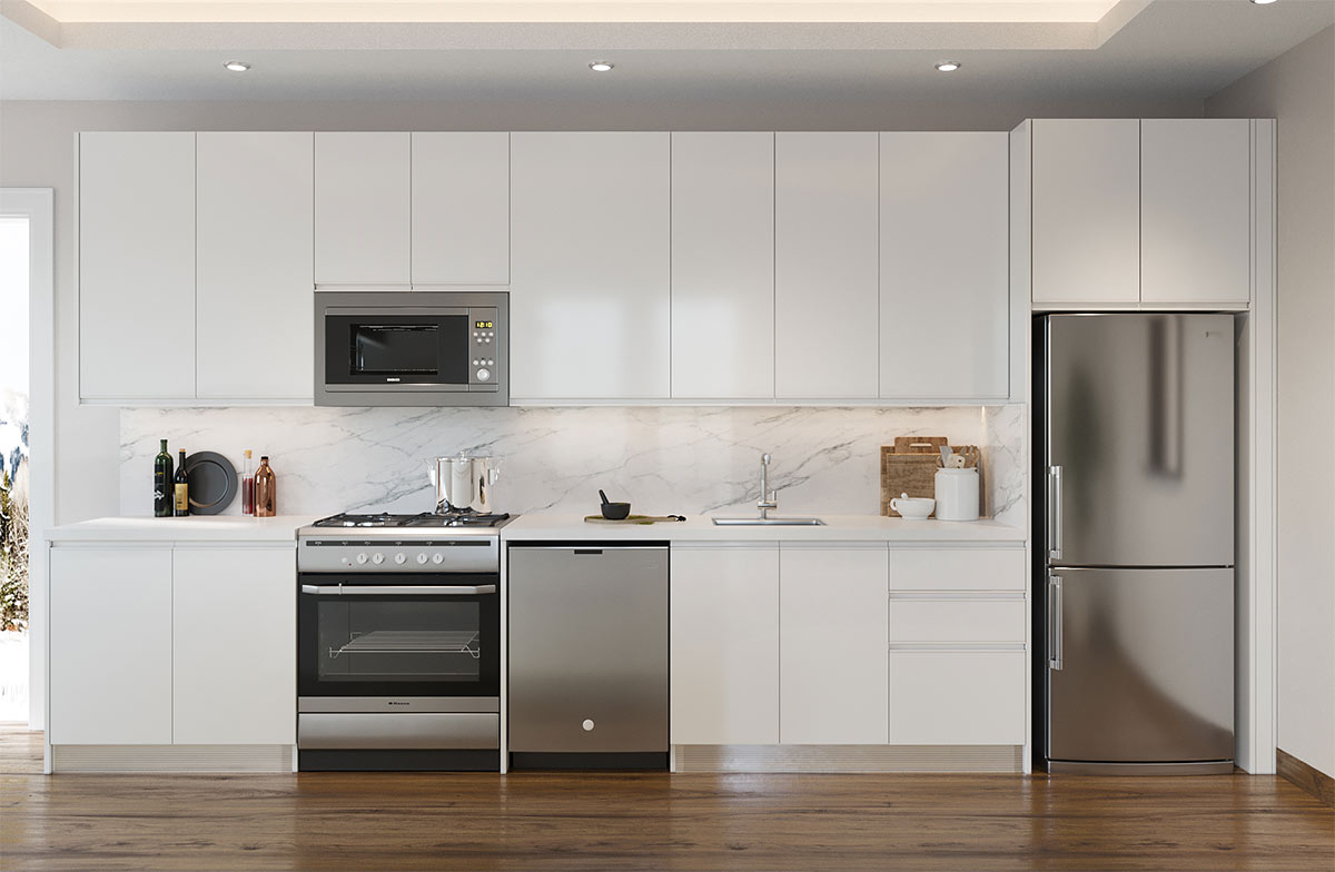 All White Kitchen Cabinets with Island
