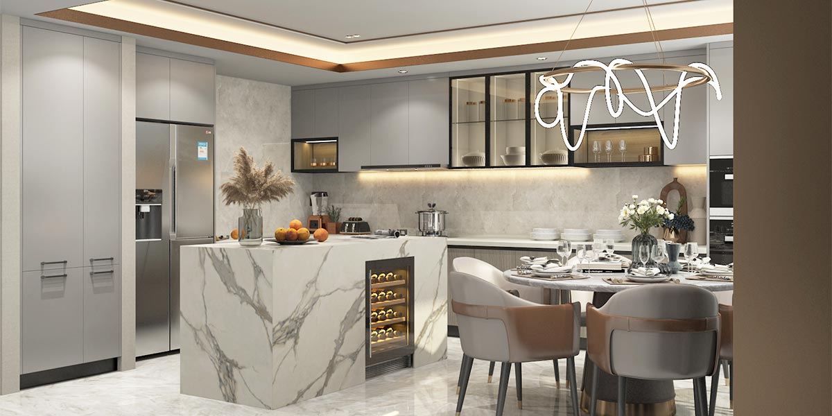 Mindful Gray Kitchen Cabinets with Island