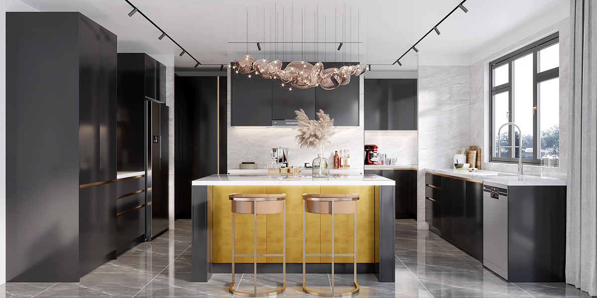 Modern Kitchen Dark Cabinets with Island