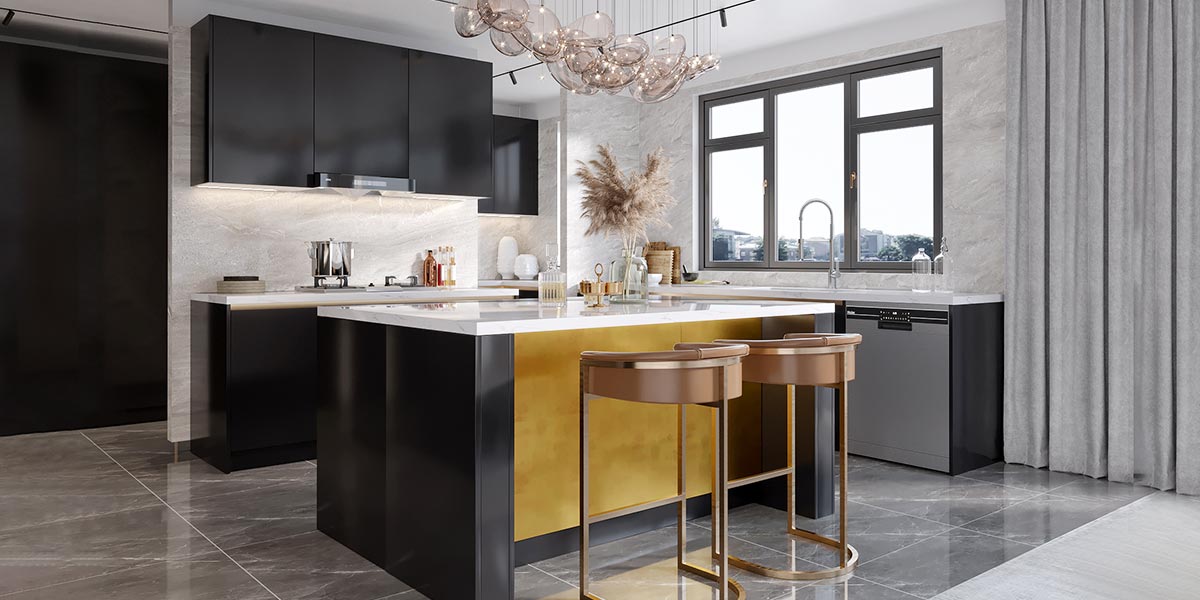 Modern Kitchen Dark Cabinets with Island 