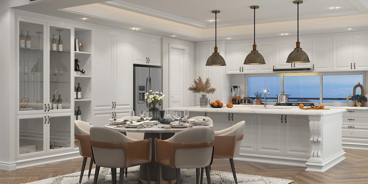 Traditional Farmhouse Kitchen White Shaker Cabinets OBK22-L05