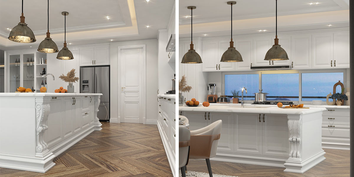 Traditional Farmhouse Kitchen White Shaker Cabinets