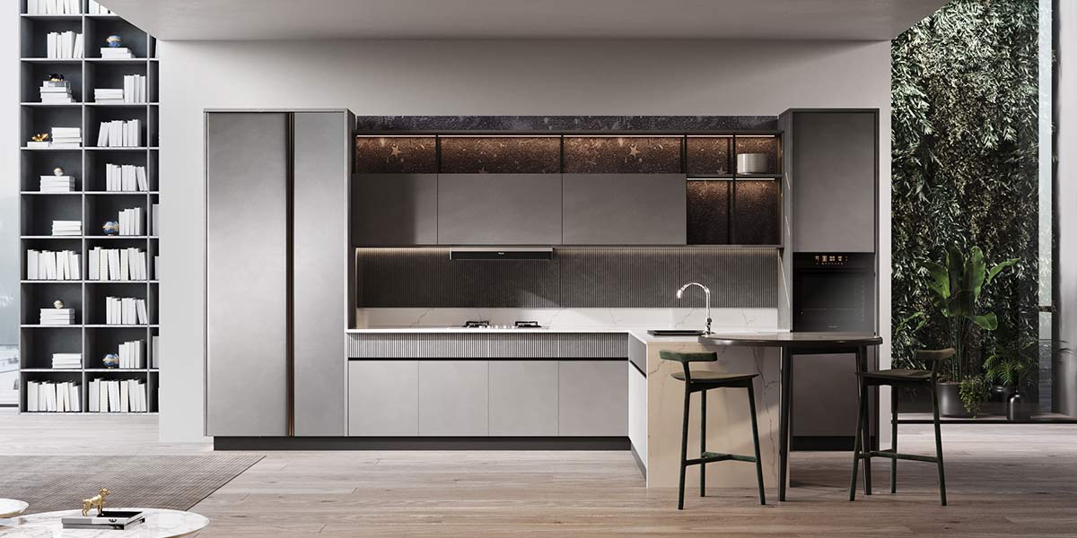 Grey Kitchen Cabinets with White Countertops