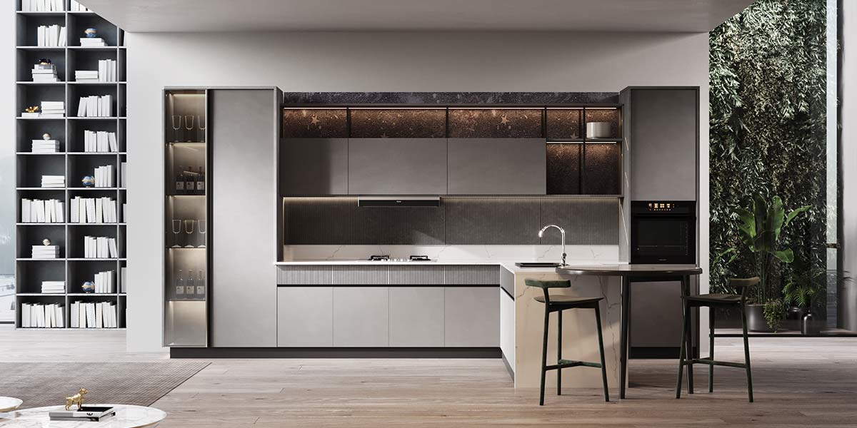 Grey Kitchen Cabinets with White Countertops
