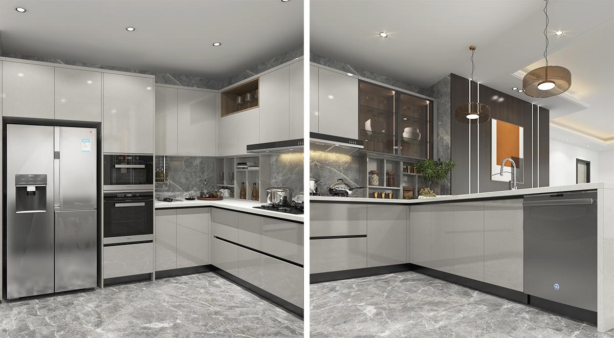 Silver Grey U Shaped Kitchen