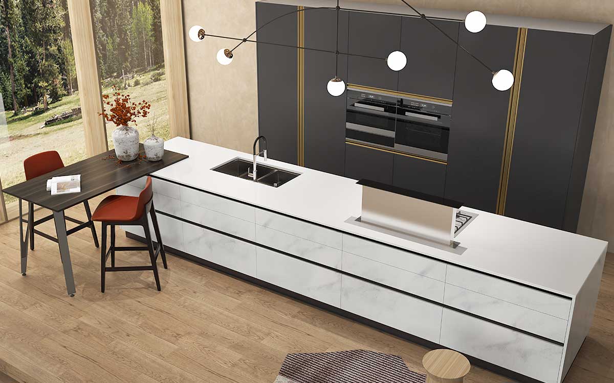 Modern Galley Kitchen in Grey and White