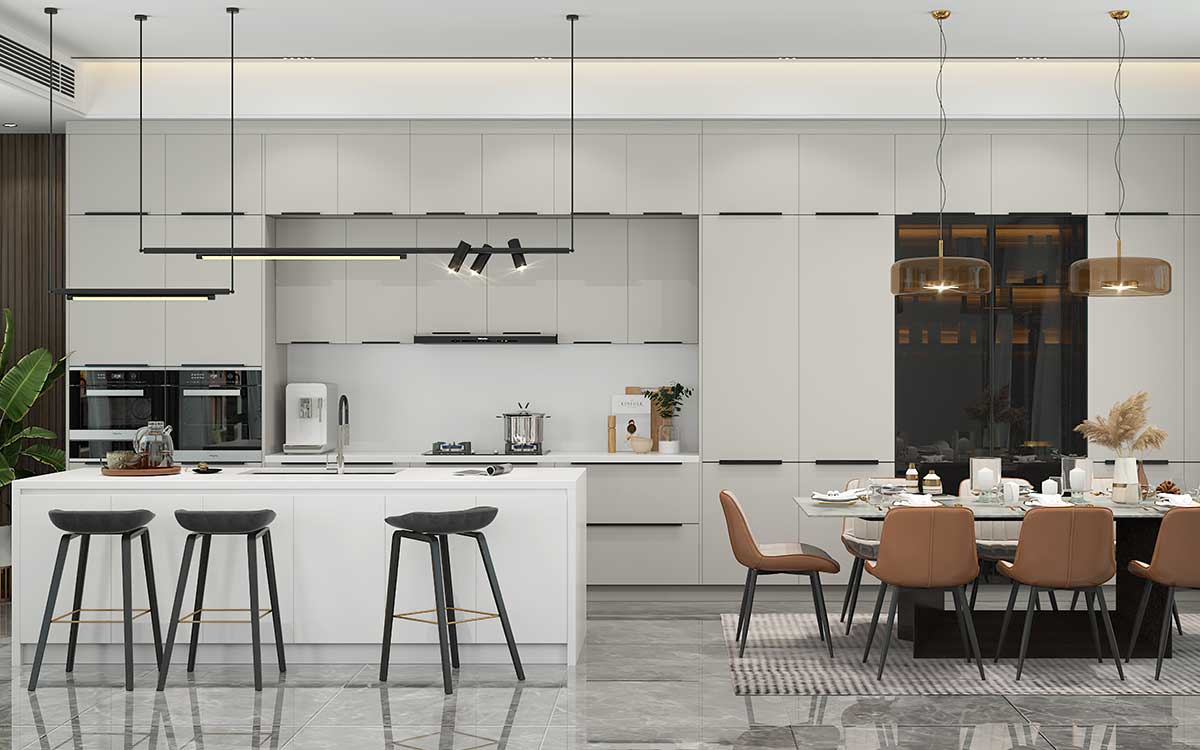 Light Grey Kitchen With Black Hardware 