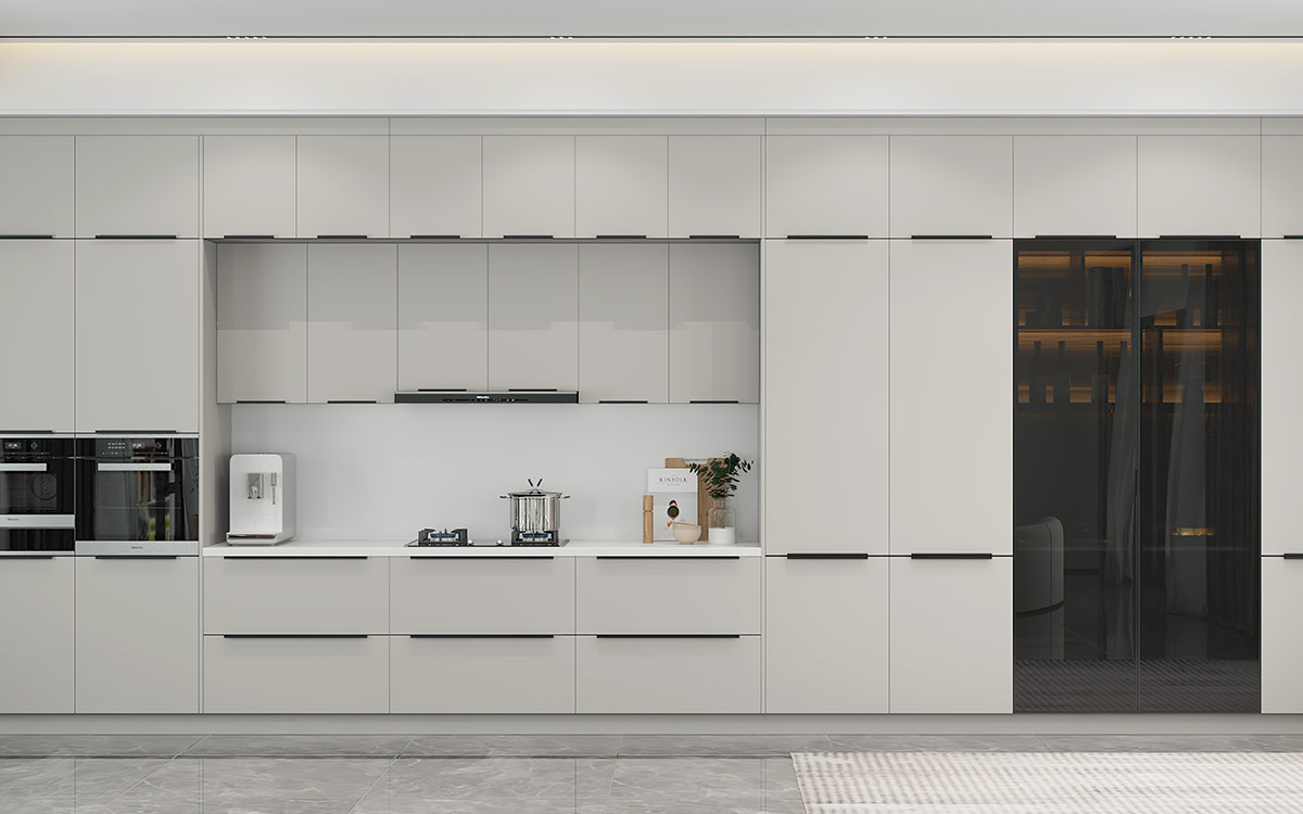 Light Grey Kitchen With Black Hardware 