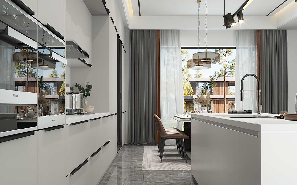 Light Grey Kitchen With Black Hardware 