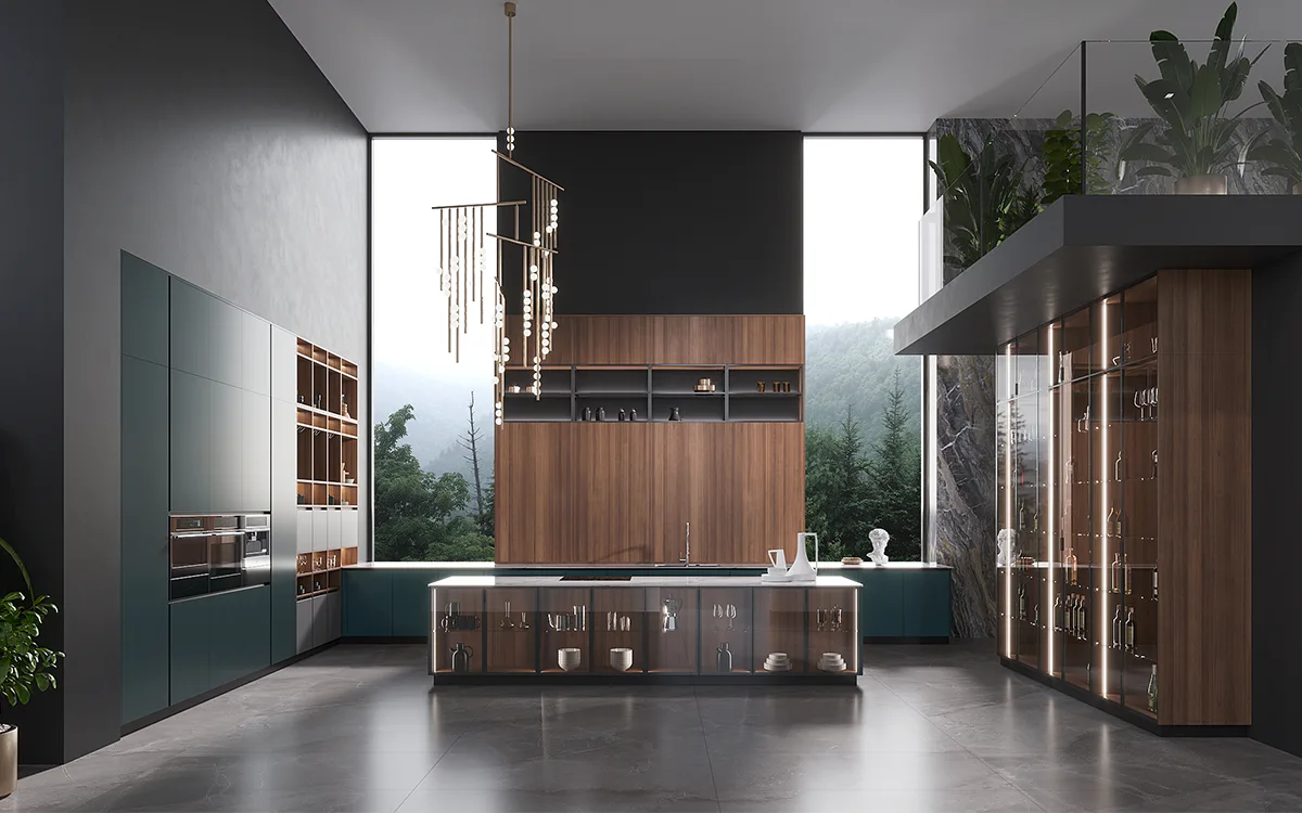 High End Greenish Blue Kitchen Cabinets