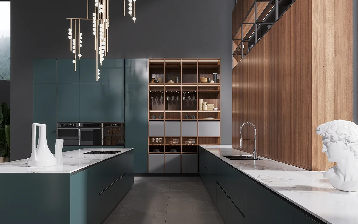 High End Greenish Blue Kitchen Cabinets