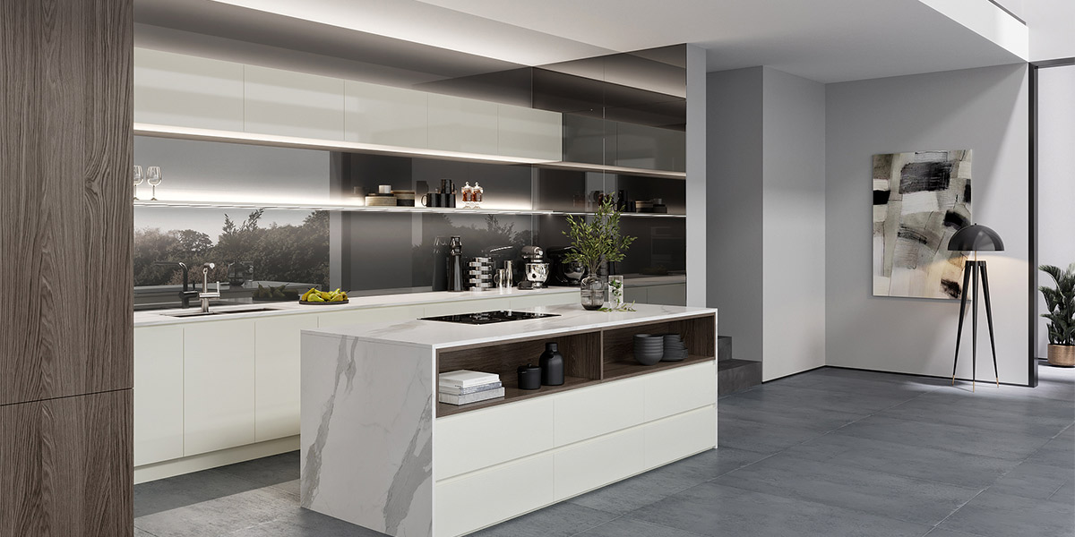 White Parallel Kitchens With Handleless Cabinets