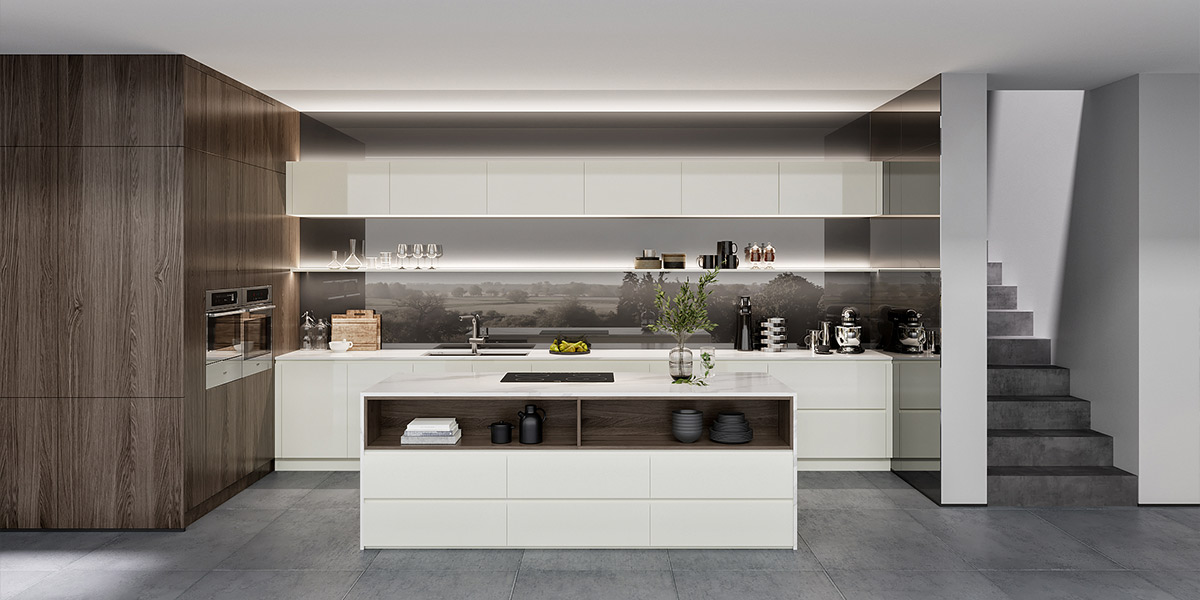 White Parallel Kitchens With Handleless Cabinets