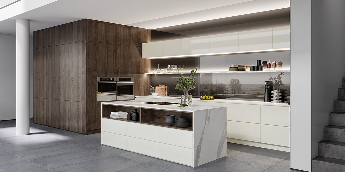 White Parallel Kitchens With Handleless Cabinets