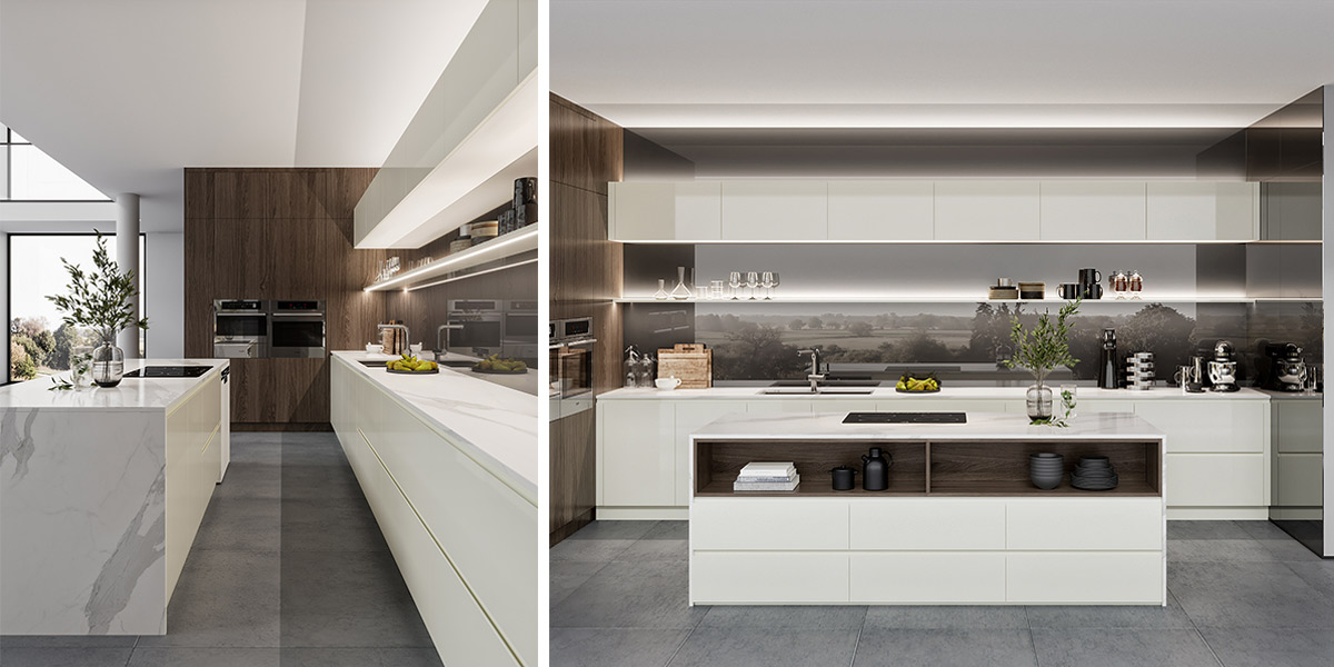 White Parallel Kitchens With Handleless Cabinets