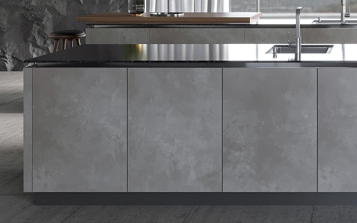 Industrial Kitchen Design with Grey Stone Effect Doors