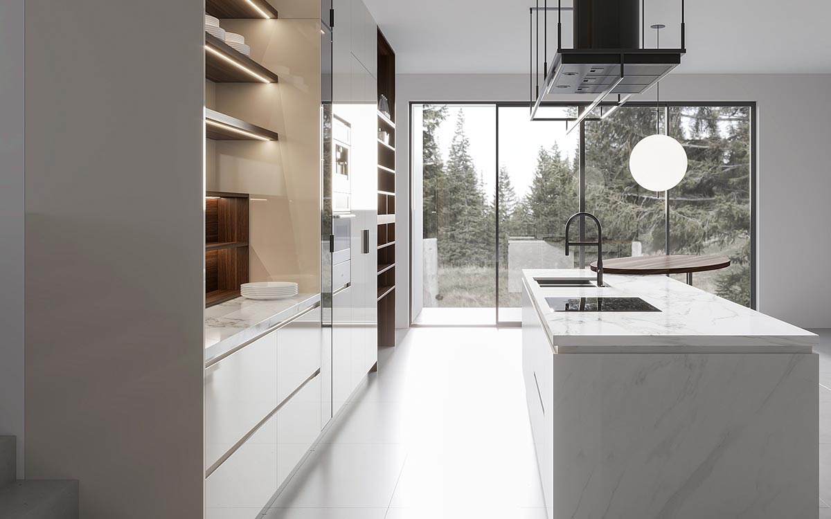Cream Kitchen Cabinets with White Island