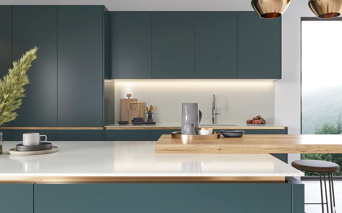 kitchen island with extended wood bar top
