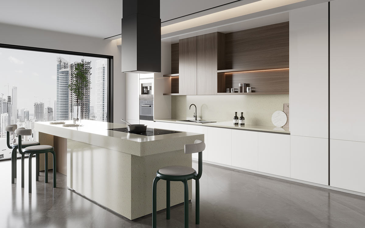 White and Timber Kitchen Warm Minimalist Design