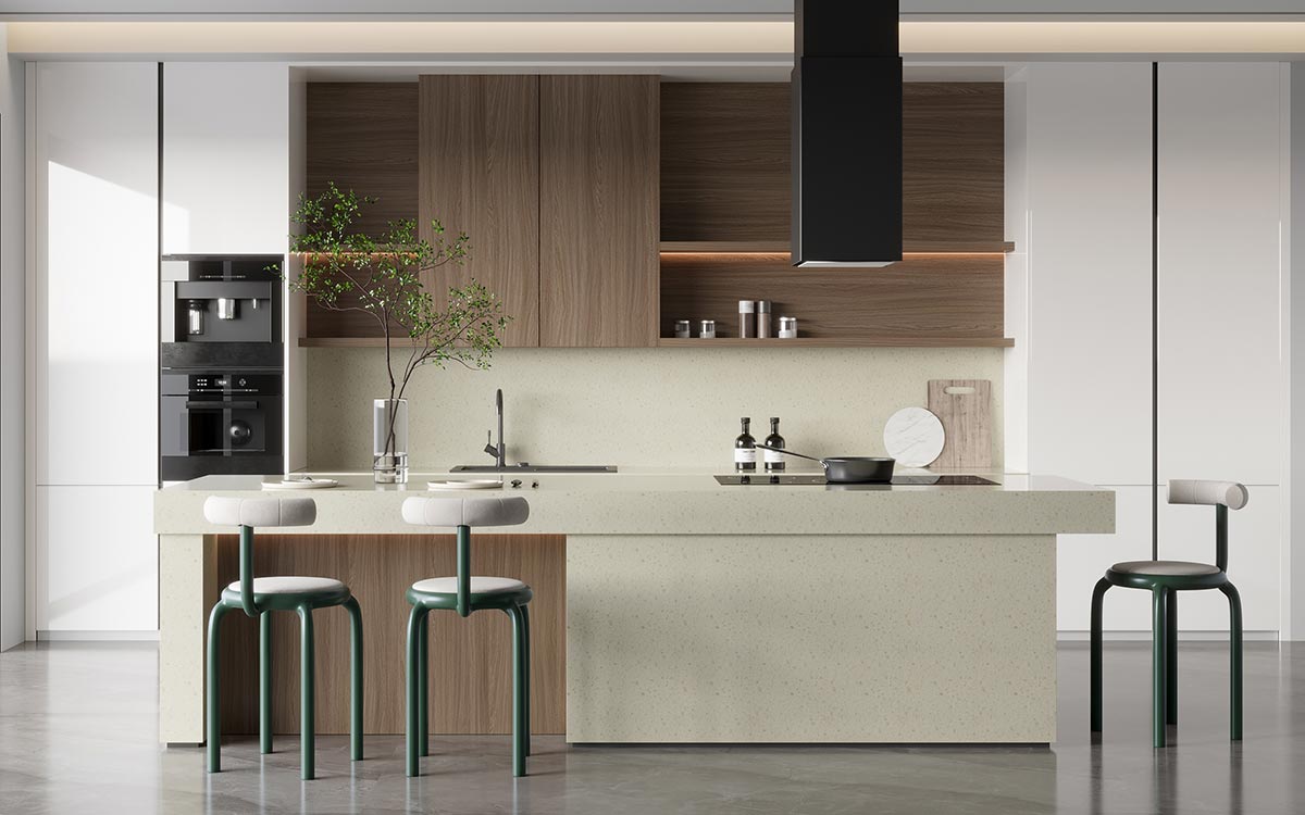 White and Timber Kitchen Warm Minimalist Design