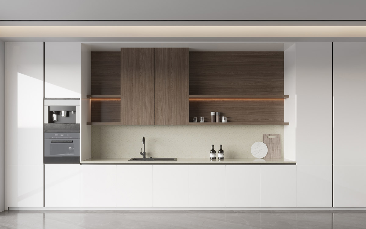 White and Timber Kitchen Warm Minimalist Design