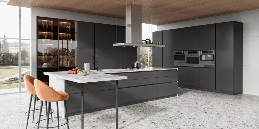 grey kitchen with island