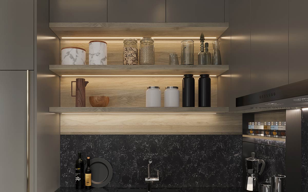 Dovetail Gray Cabinets Peninsula Kitchen
