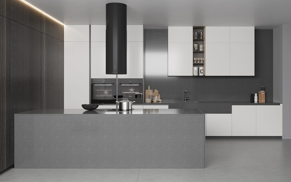Painted White Kitchen with Grey Island 