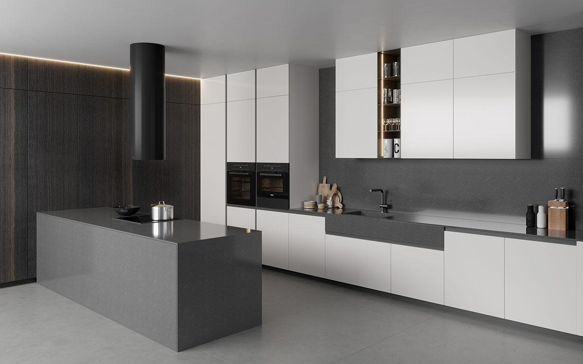Painted White Kitchen with Grey Island