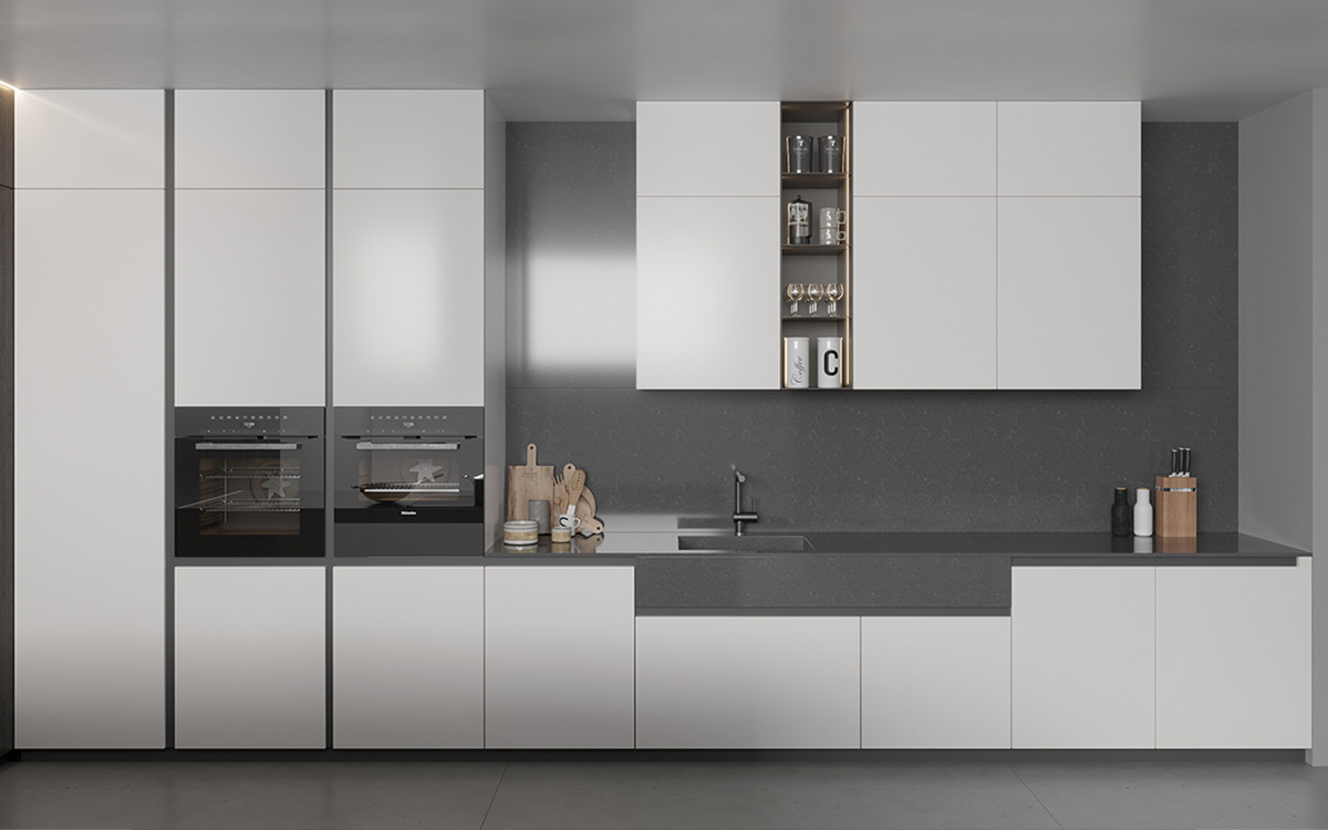 Painted White Kitchen with Grey Island