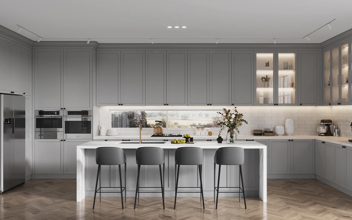 Light Grey Shaker Kitchen Cabinets Open Concept
