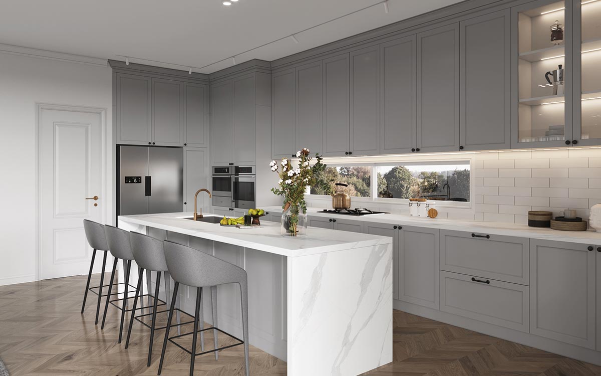 Light Grey Shaker Kitchen Cabinets Open Concept