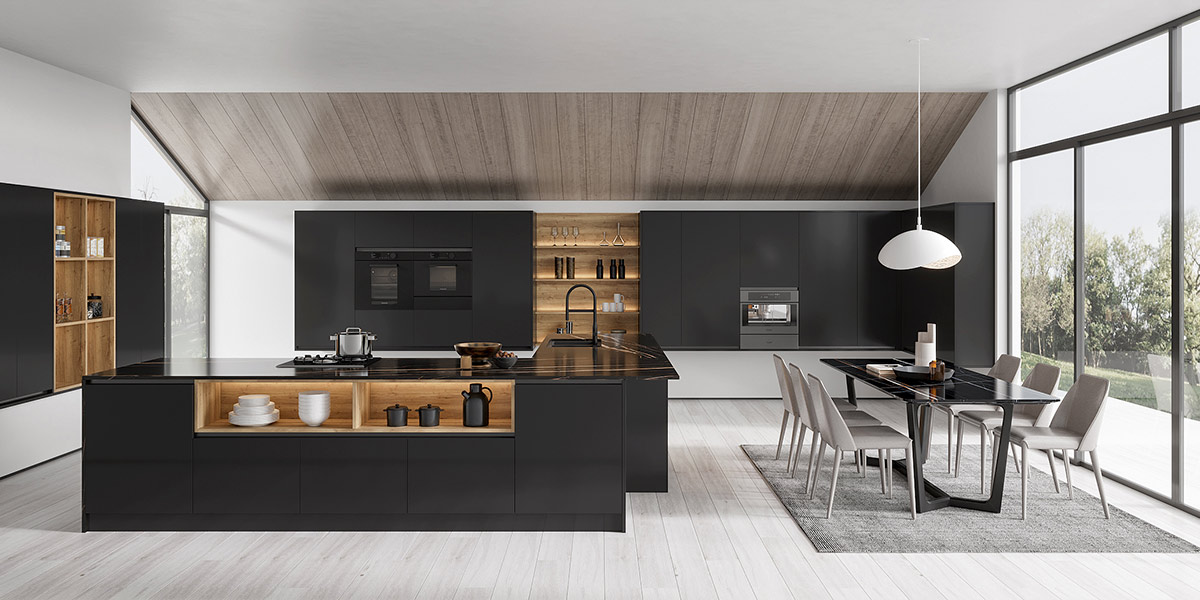 Modern Matte Black Kitchen Cabinets OBK22-Dark