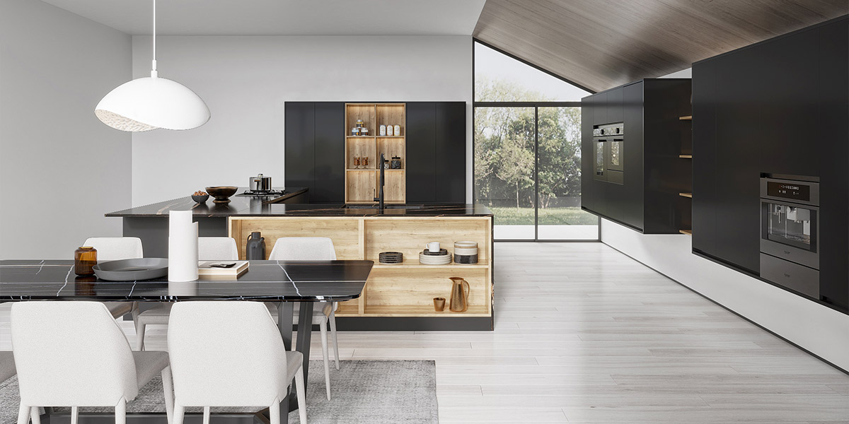Modern Matte Black Kitchen Cabinets OBK22-Dark