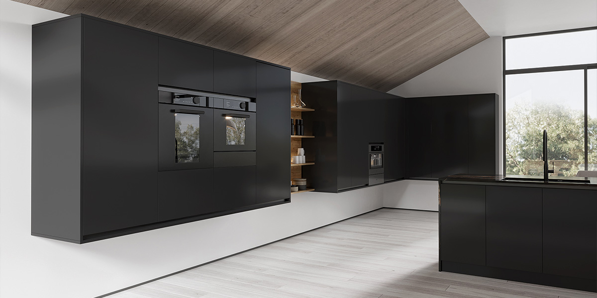 Modern Matte Black Kitchen Cabinets OBK22-Dark