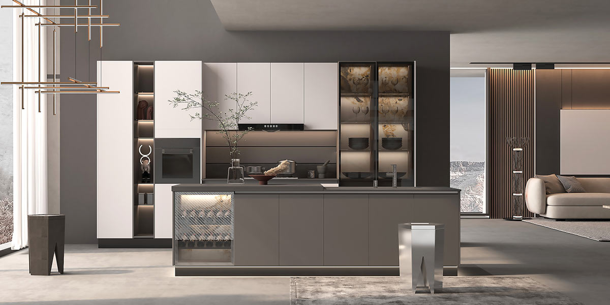 two tone grey and white kitchen cabinets