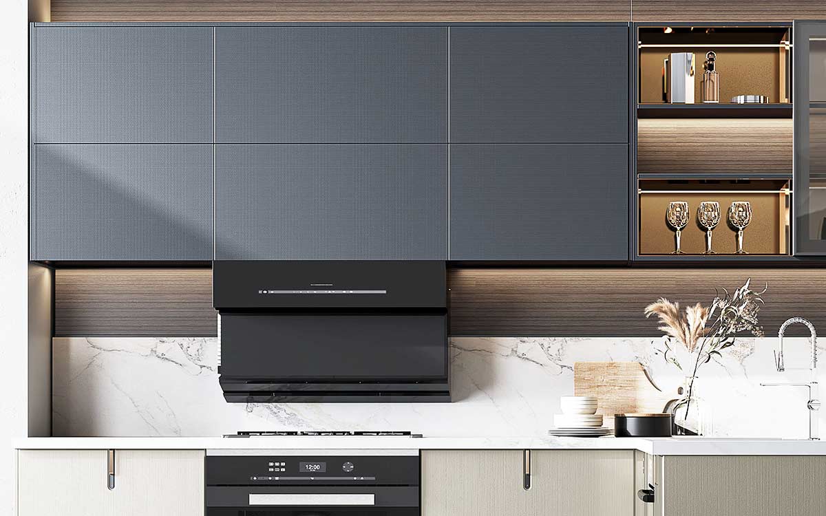 Grey-blue Woven Effect Thermofoil Wall Cabinets