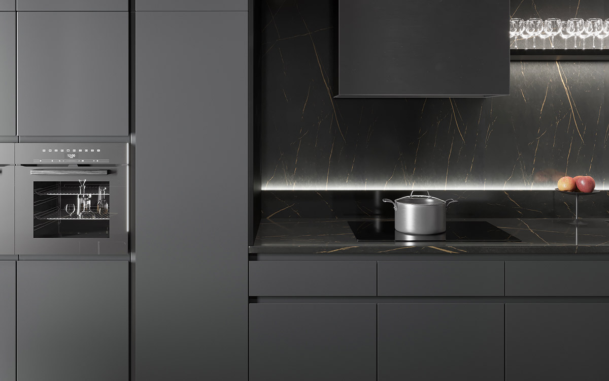 Dark Grey Cabinets with Black Worktop