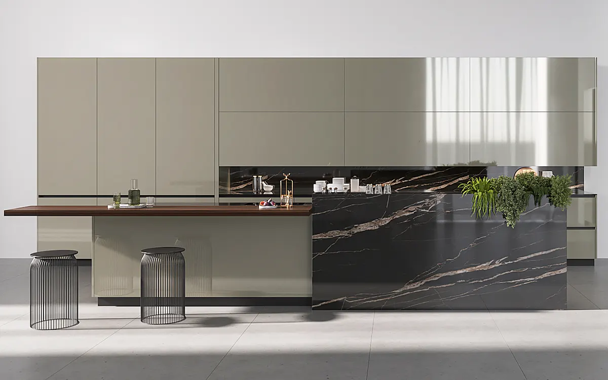 High Gloss Metallic Champagne Kitchen Cabinets