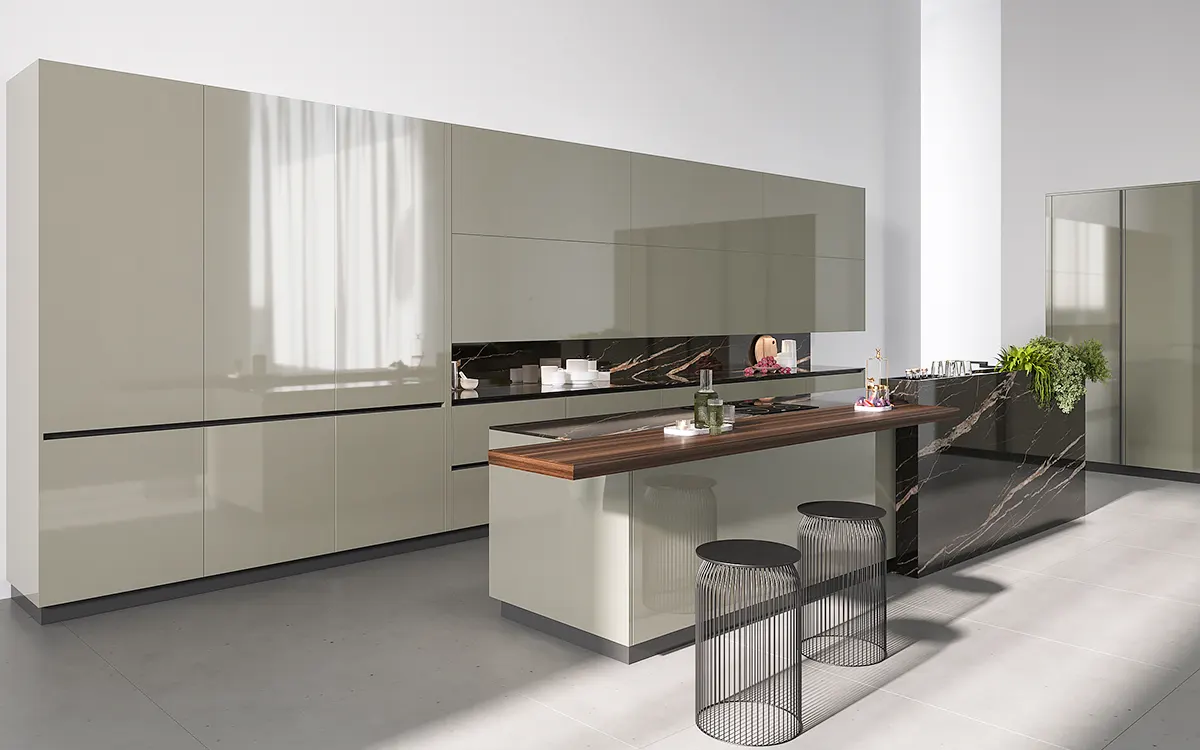 High Gloss Metallic Champagne Kitchen Cabinets