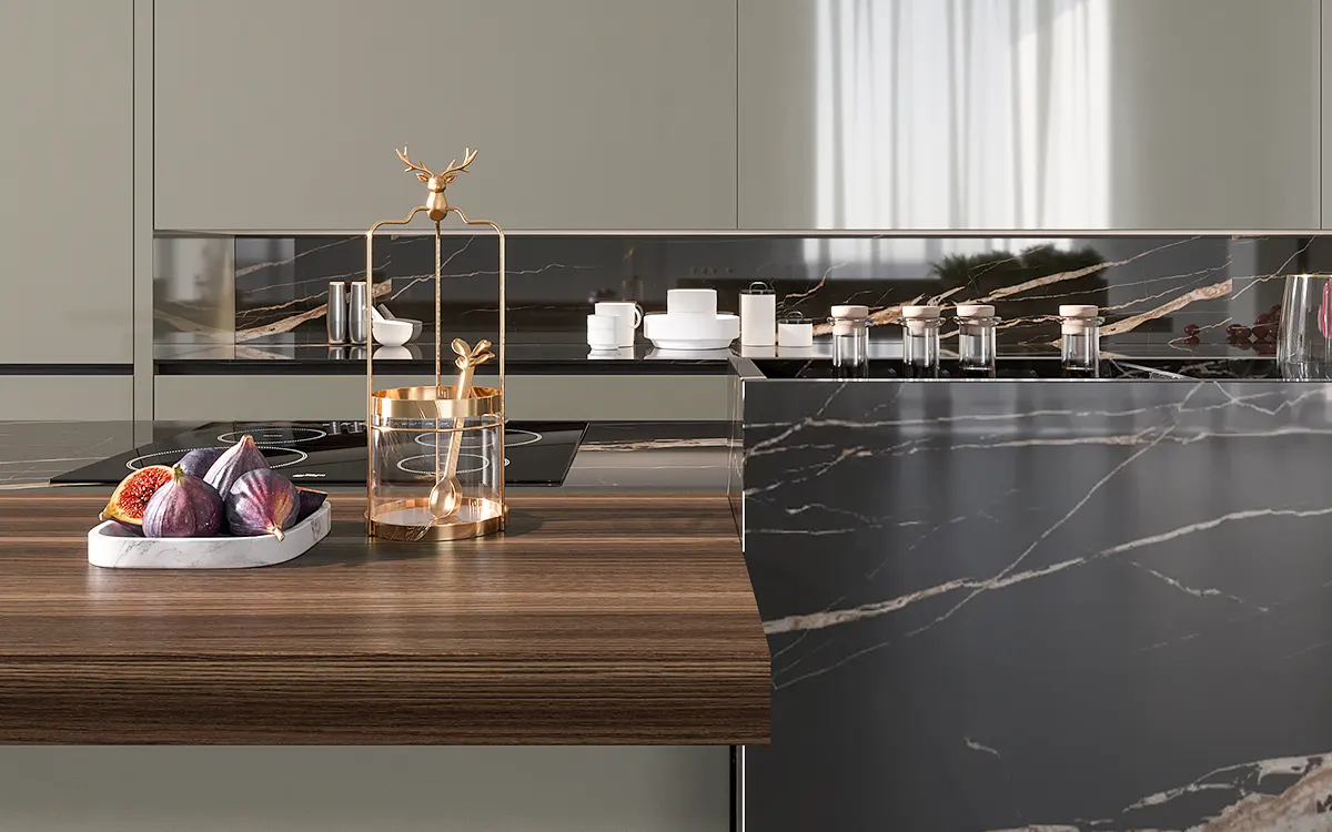 black countertop kitchen island