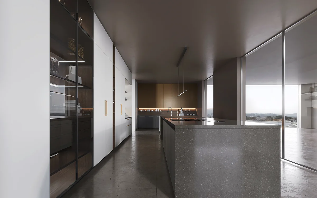Double Island Kitchen Design for Long Kitchen Layout