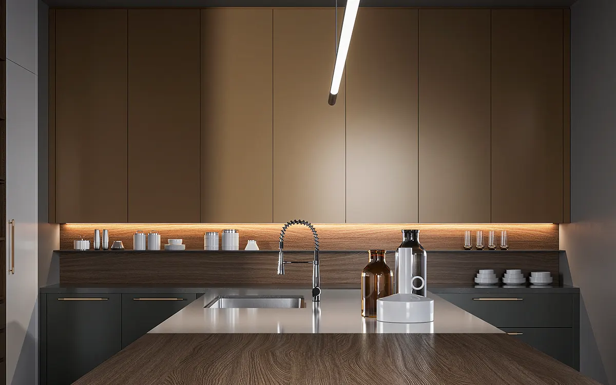 Double Island Kitchen Design for Long Kitchen Layout