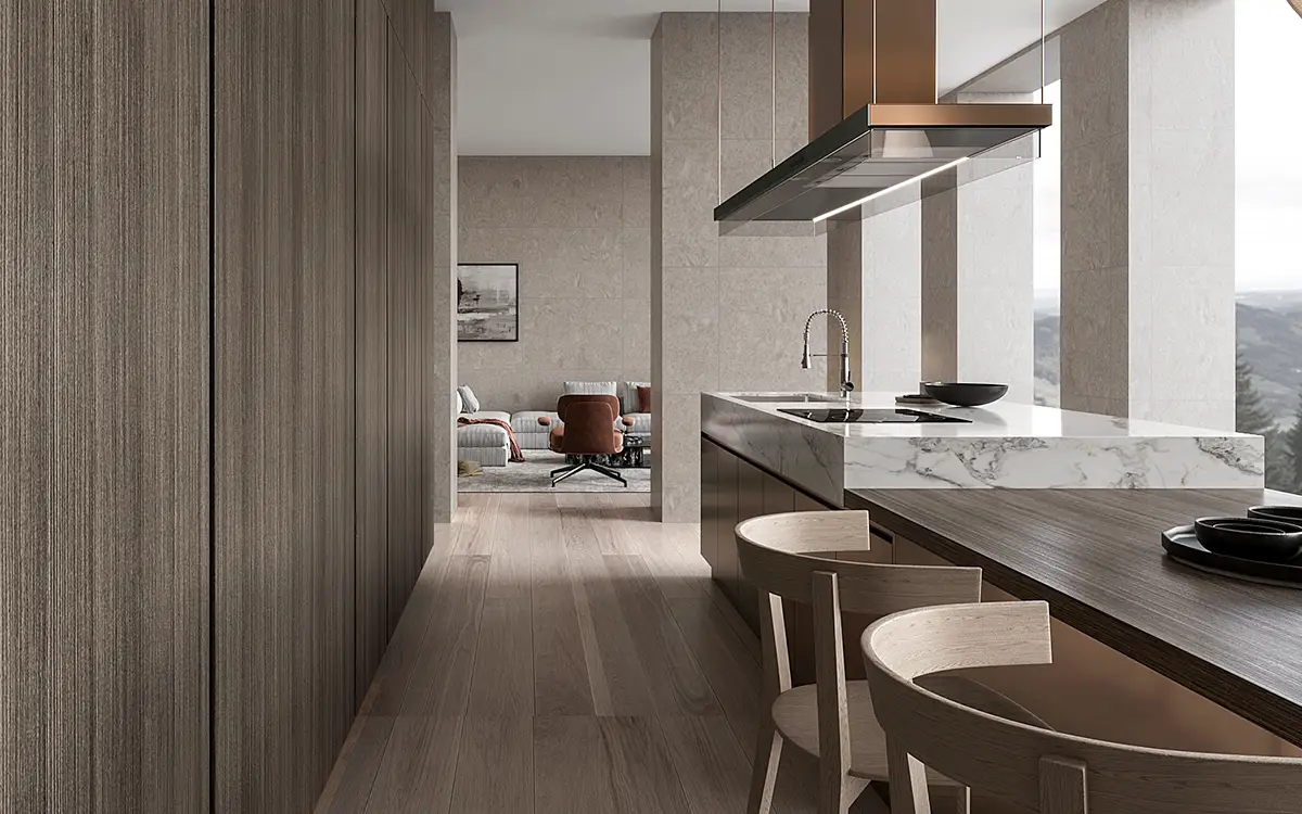 Metallic Copper and Grey Stained Kitchen Cabinets 